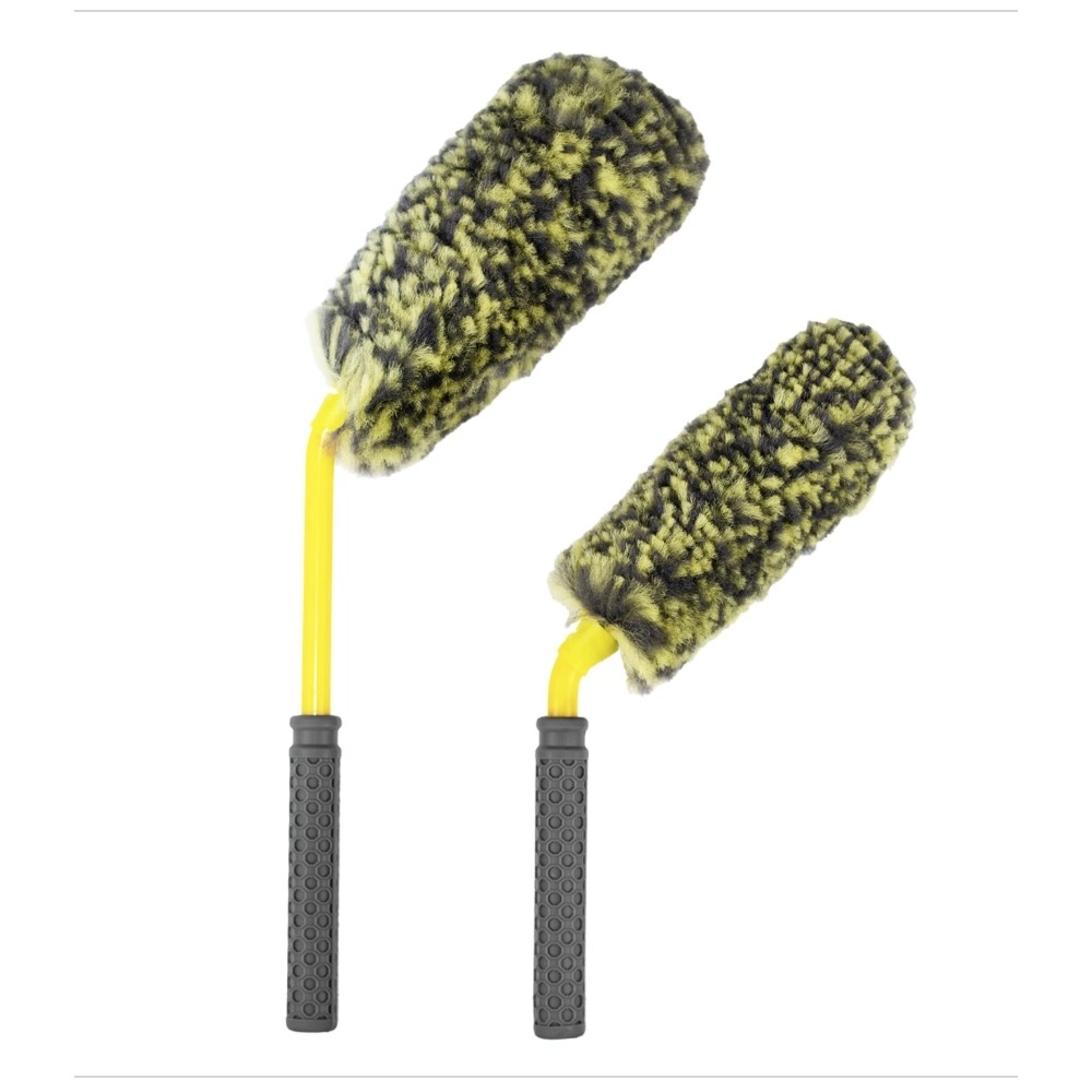 Kit Escova Curva 30/40cm Microfibra Para Furo De Roda